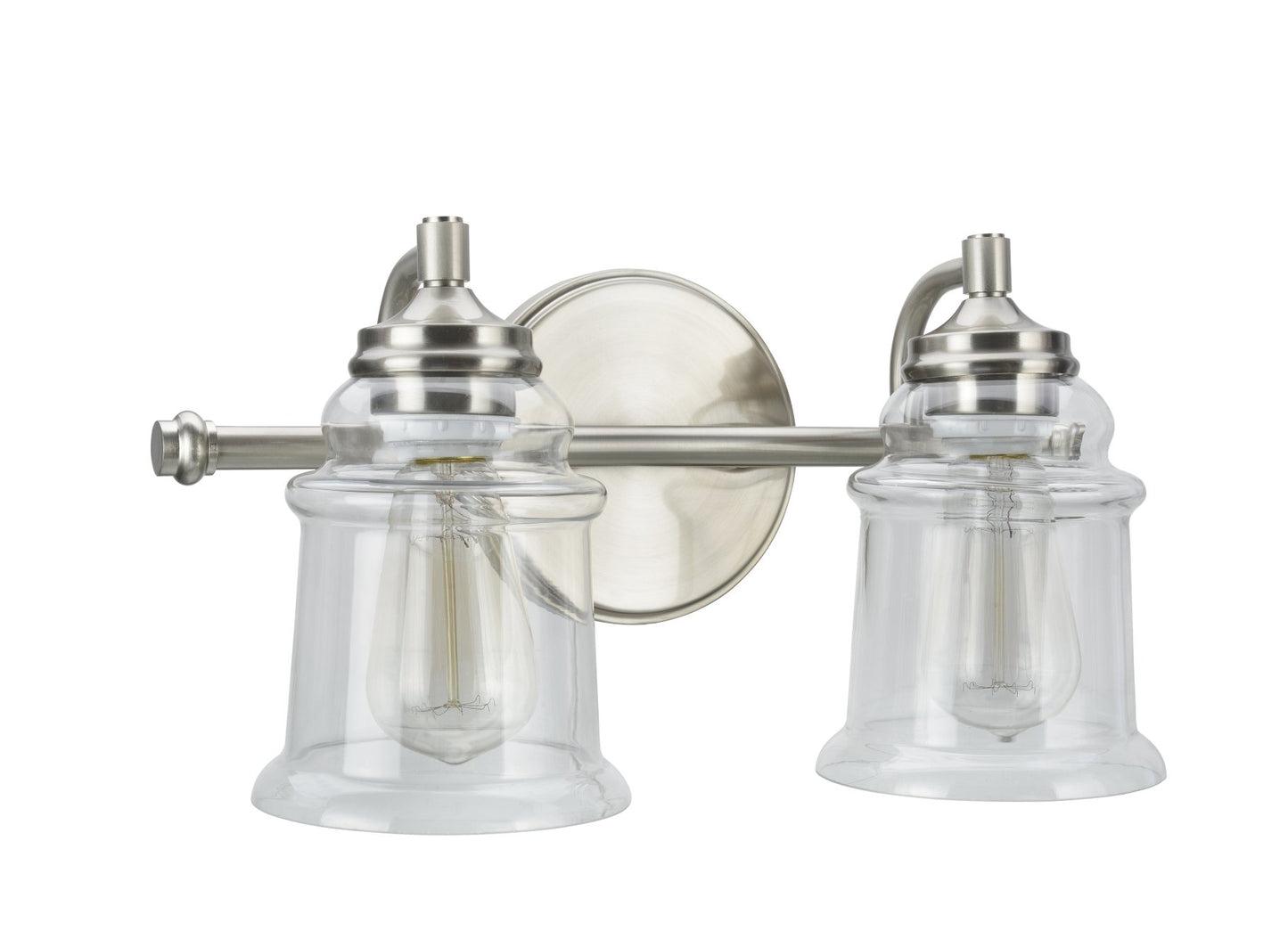 Aspen Creative 62082, Two-Light Metal Bathroom Vanity Wall Light Fixture, 15 1/4" Wide, Transitional Design in Brushed Nickel with Clear Glass Shade