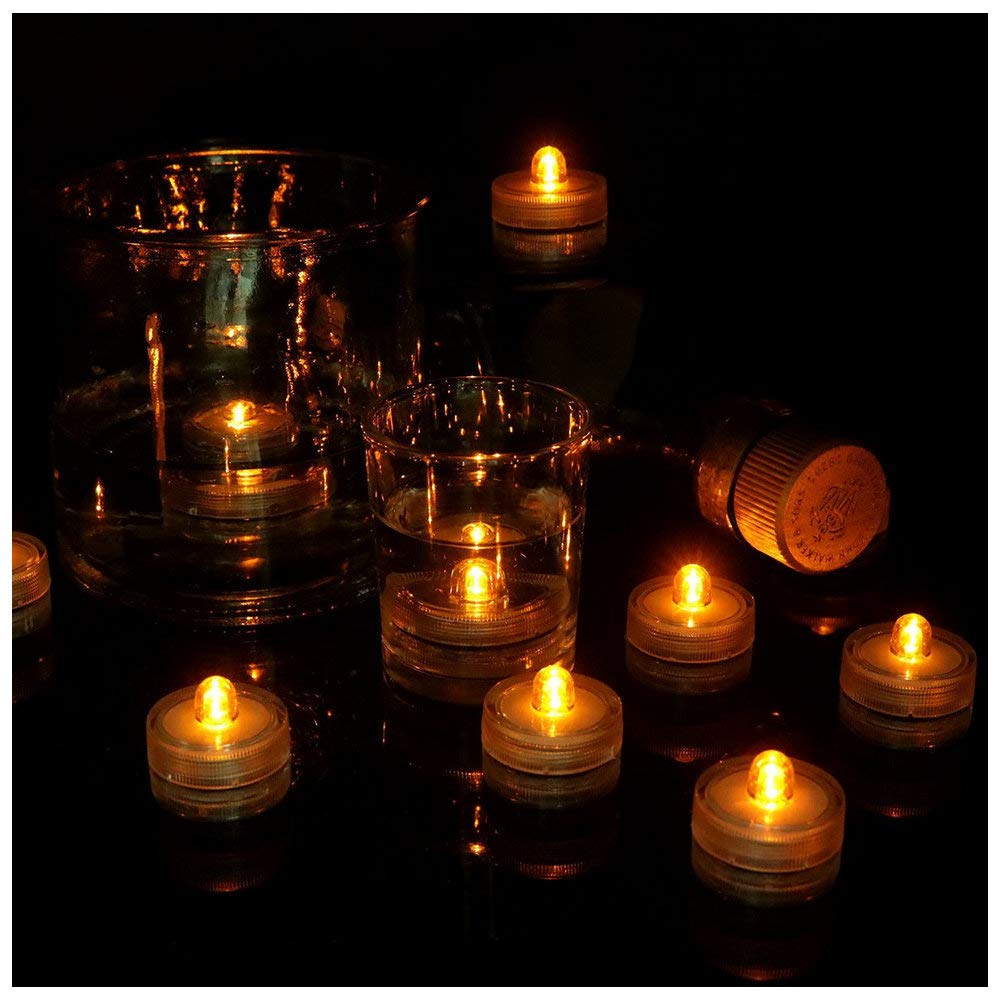 Zhiweikm Halloween Pumpkin Lights Decoration,LED Battery Flameless Tea Light, Submersible Tea Candle Waterproof Decorations Underwater Vase Light