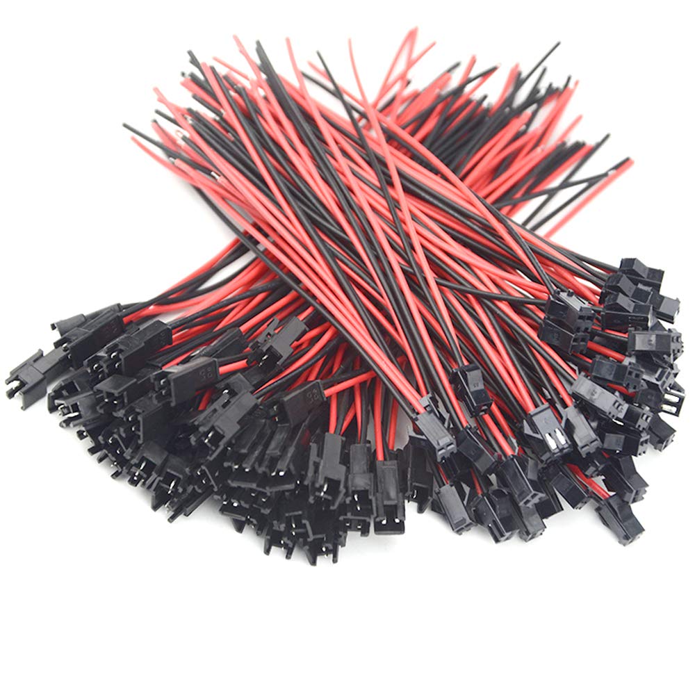 XINGYHENG 100PCS 50Pair JST SM 2PIN 24AWG Female and Male Connection Plug with Red Black Terminal Connector Wire Cable for LED Light Strip 5.9’’