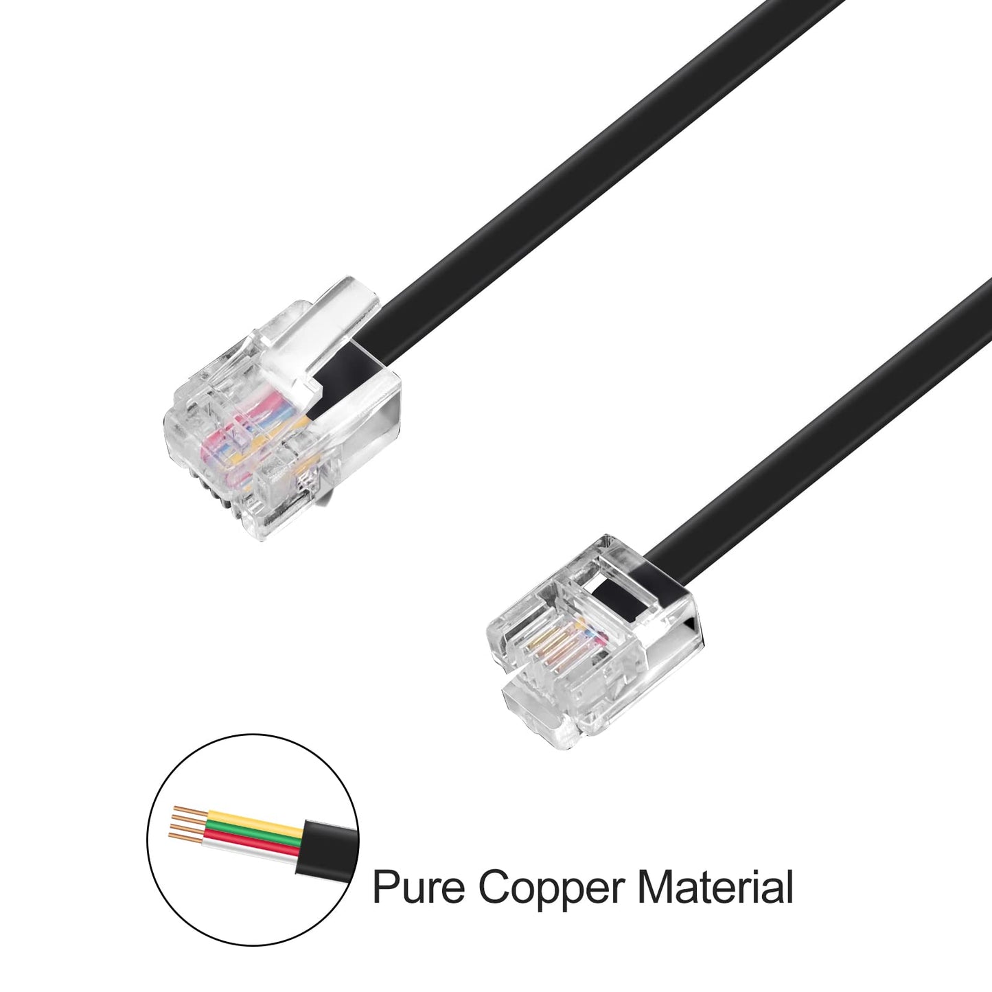 (2+1+50 Pack) 2PCS 50ft RJ11 Landline Phone Extension Cords and 1 in-line RJ11 Female to Female Coupler and 50 PCS Wire Cord Tie Holders