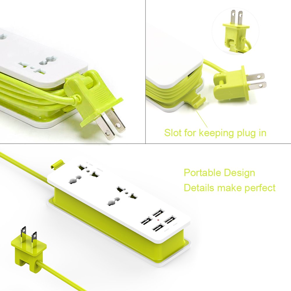 K-century Travel Power Strip Surge Protector with 2 Outlets 4 USB Output 5V 4.2A Output Power Strip with USB Portable Travel Charger Wall Charger