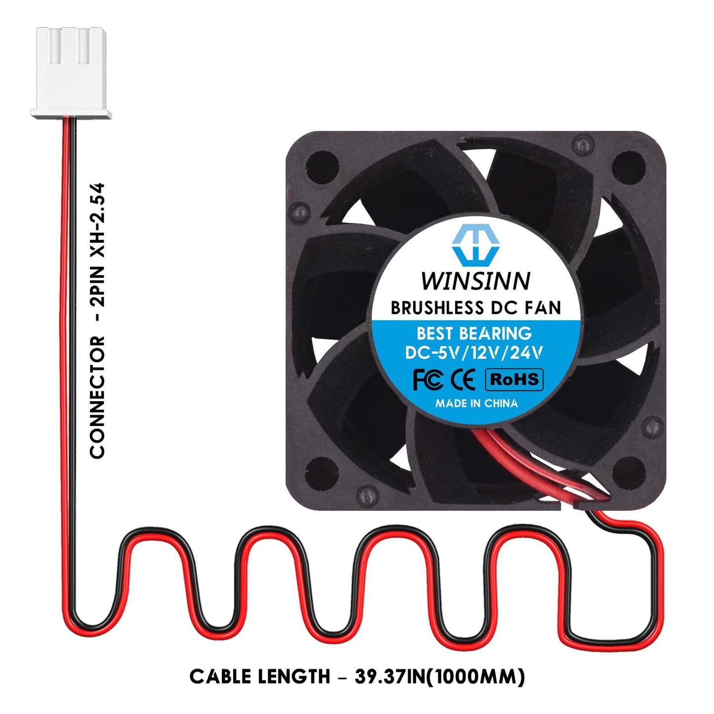 WINSINN DC 40mm Fan 12V 4028 Sleeve Bearing Brushless Cooling 40x28mm 2PIN (Pack of 4Pcs)