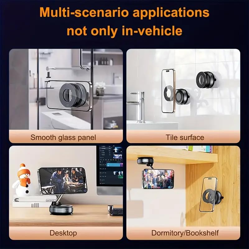 Magnetic Car Phone Holder with Suction Cup Mount - Foldable Phone Stand for Dashboard & Windshield, Compatible with All Smartphones