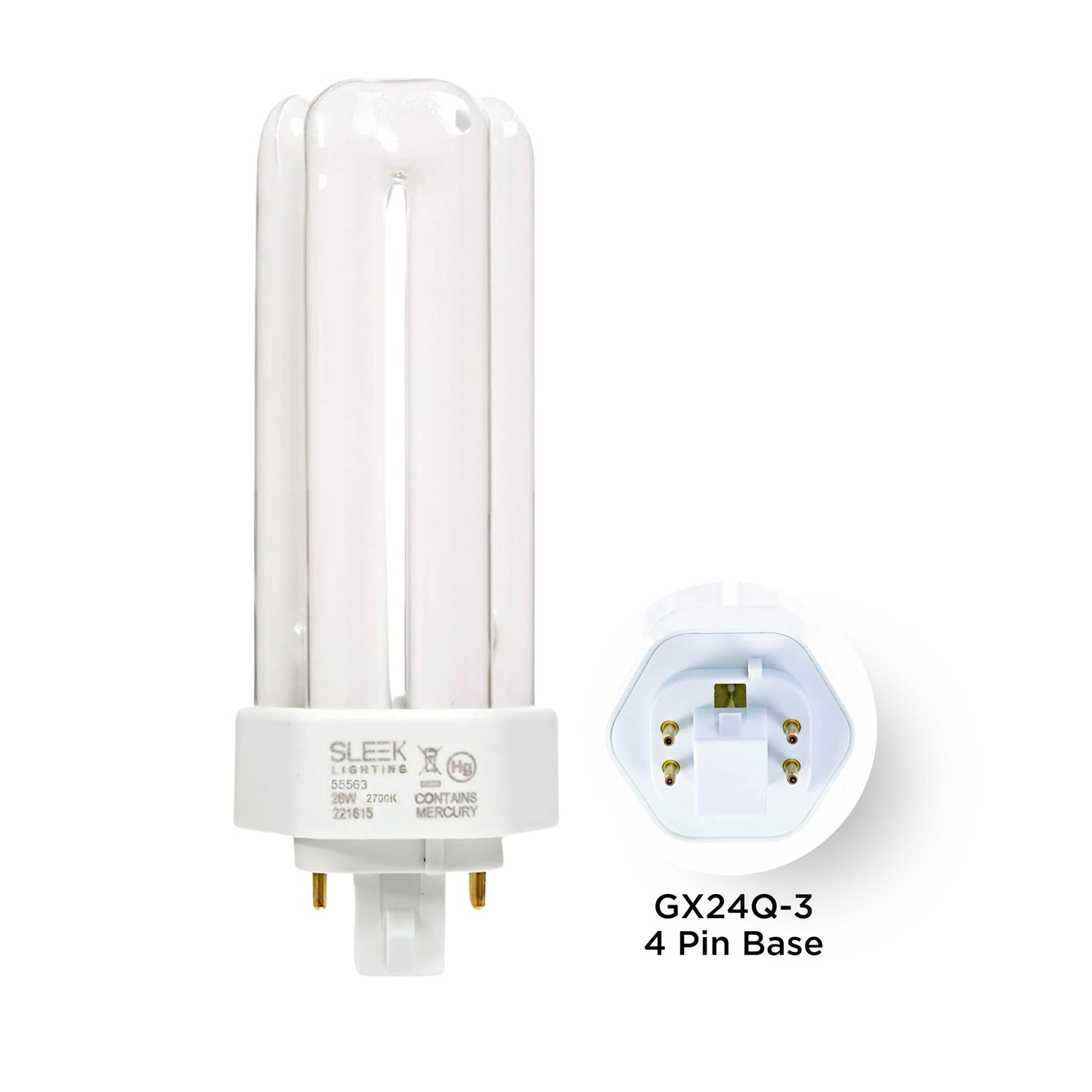 SLEEKLIGHTING 26 Watt T4 Tri Tube CFL 4 Pin GX24Q-3 Base Light Bulb 2700K 1600lm - Compact Fluorescent - Warm White Light 4pack