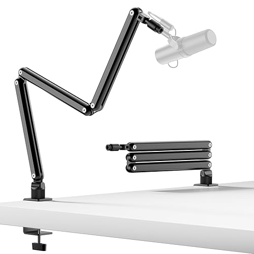 TODI Mic Arm for Lightweight Mics, Microphone Arm Rotatable, Storable Desk Mic Stand for Bear 3LB with Mount Clamp, Mic Stand Boom Arm with Cable