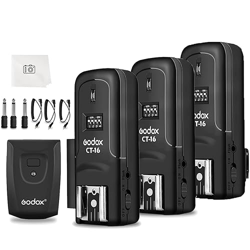 Godox CT-16 Wireless Radio Flash Trigger Receiver Kit,433MHz 4 in 1 Transmitter with 3pcs Receiver Compatible for Canon Nikon Sony Pentax Olympus DSLR