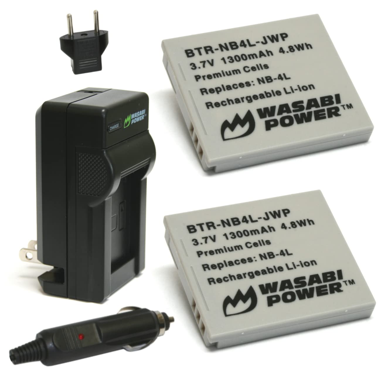 Wasabi Power Battery (2-Pack) and Charger for Canon NB-4L and Canon PowerShot SD40, SD400, SD450, SD600, SD630, SD750, SD780, SD960, SD970, SD1000