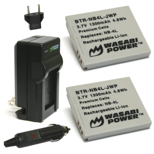 Wasabi Power Battery (2-Pack) and Charger for Canon NB-4L and Canon PowerShot SD40, SD400, SD450, SD600, SD630, SD750, SD780, SD960, SD970, SD1000