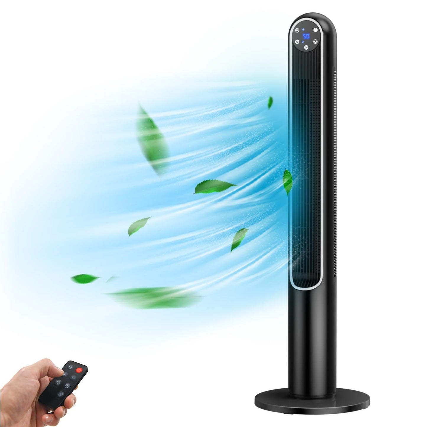 CLEEMAN 42’’ Oscillating Bladeless Tower Fan with Remote, Electric Standing Floor Fan with 3 Wind Speeds, 3 Modes, LED Control Panel, 12H Timer