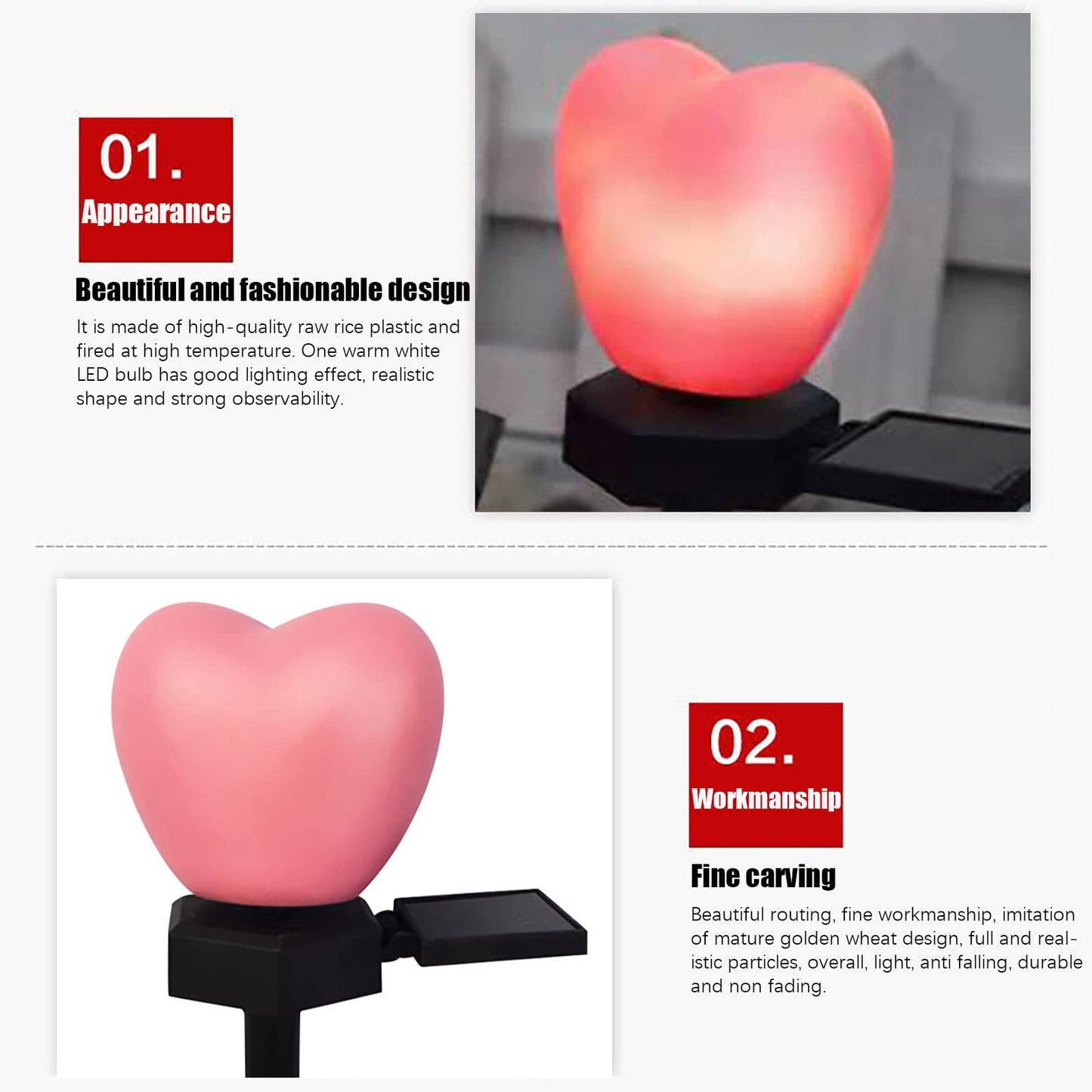 1PC Valentines Day Outdoor Decorations Lights -Solar Heart Garden Stakes Lights Outside, Atmosphere Light Ground Inserting Waterproof Landscape Garden