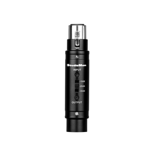 StudioMan MB123 XLR Microphone Attenuator Pad, -10/-20/-30dB Adjustable Mic Signal Reducer, Compact In-Line Audio Attenuator for Recording, Compatible