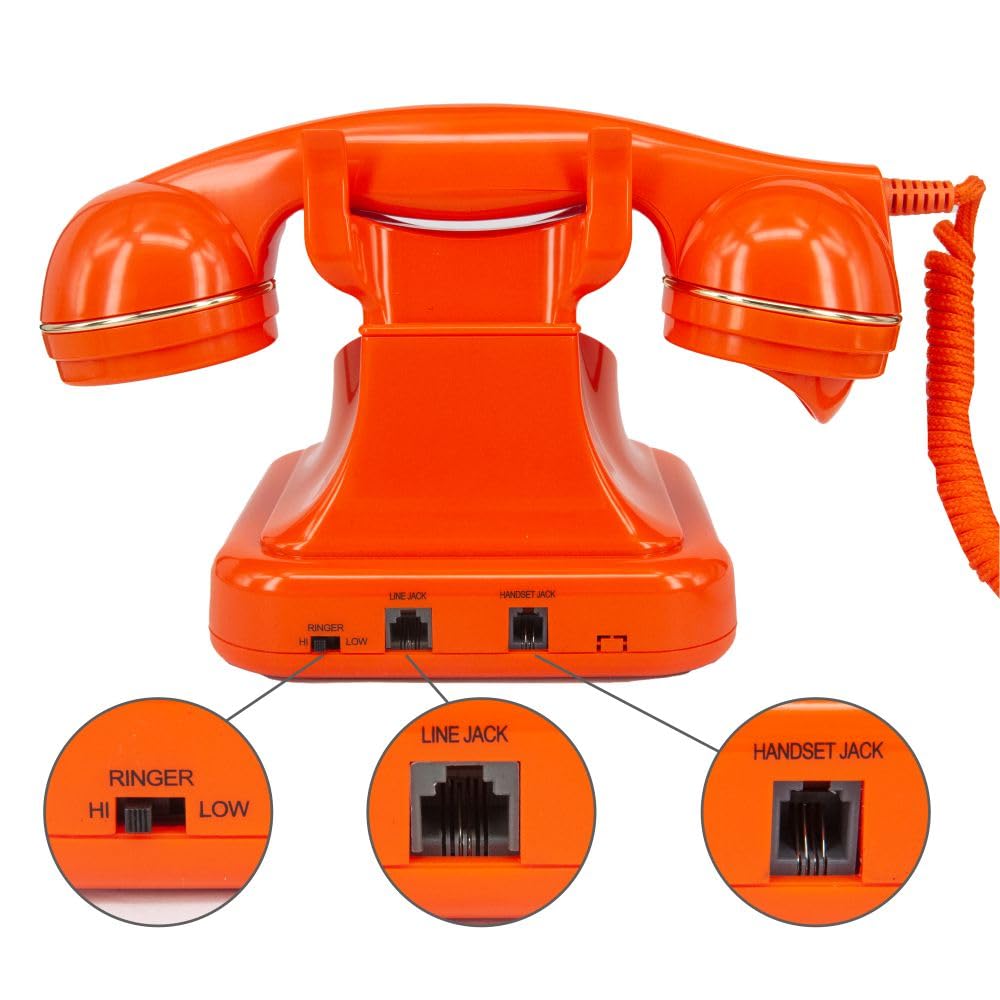 GHYTMTHOT Land Line Telephones for Home Old Fashioned Dial Button Phone, Used for Office Hotel and Home. (Orange)