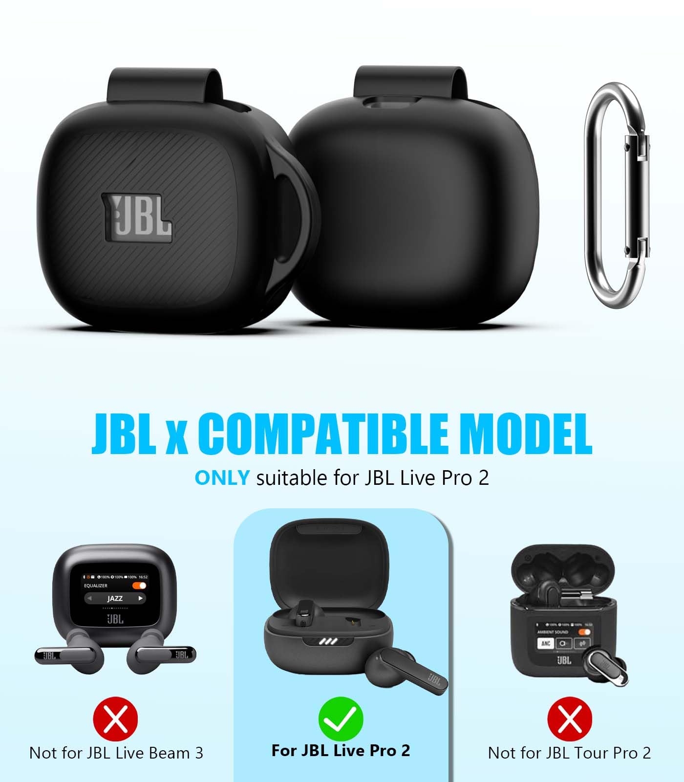AGENTNANO [3 in 1] for JBL Live Pro 2 Case Cover with Cleaner kit, Logo Visible Design Scratch Resistant Shockproof Silicone Protective Cover for JBL
