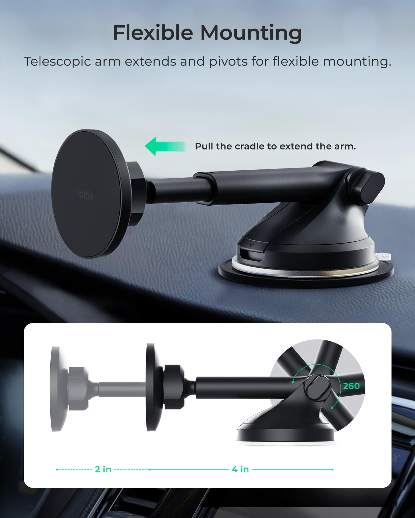 iOttie iTap 3 Magnetic Dash & Windshield Car Mount, Phone Holder with Suction Cup, Includes Magnetic Ring Adapter, Compatible with iPhone 12-17