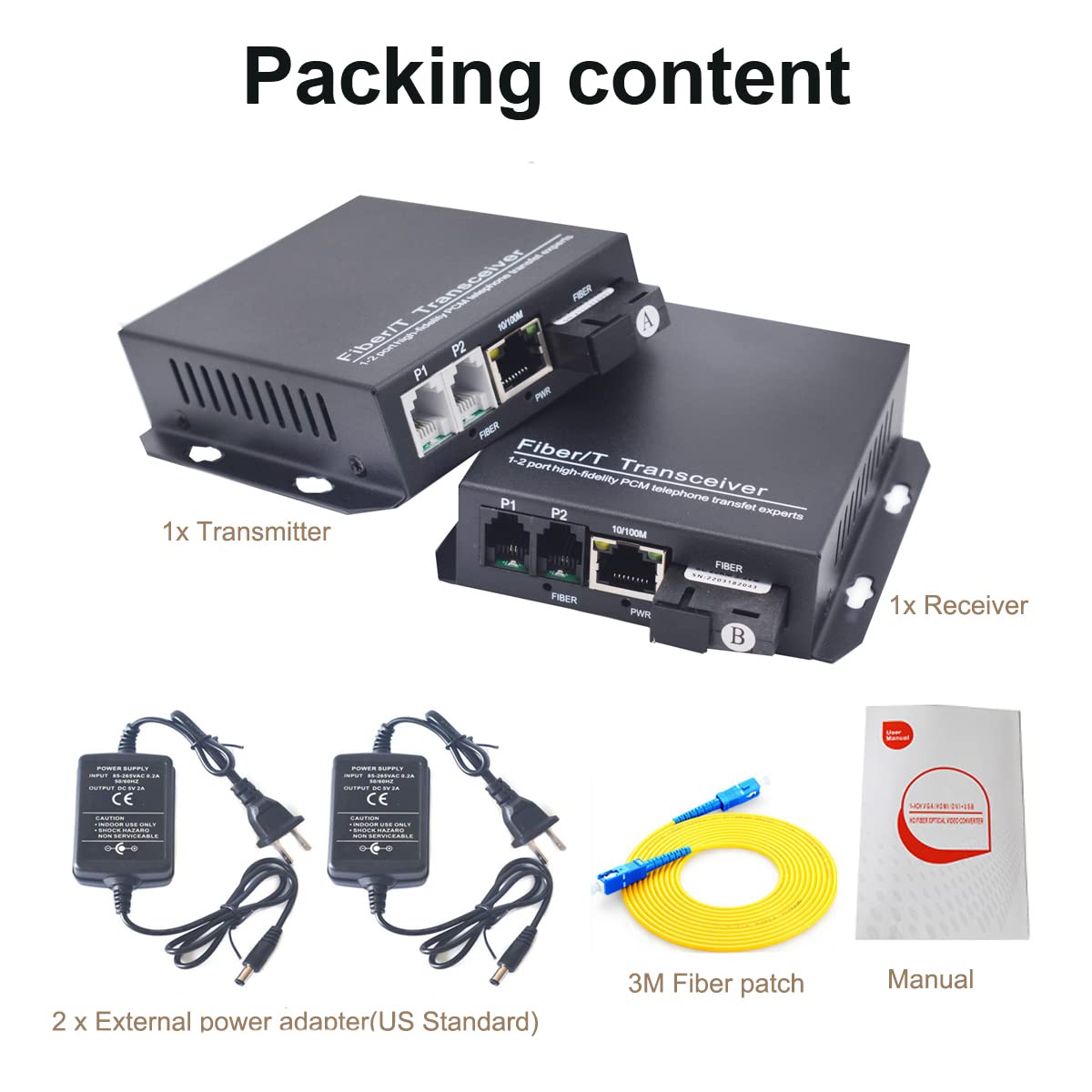 Wekuant 2 x RJ11 Telephone and 10/100 Mbps Ethernet Over Fiber Converter - POTS to Fiber Optic Extender, Universal Single Mode up to 20Km(12.4 mi)