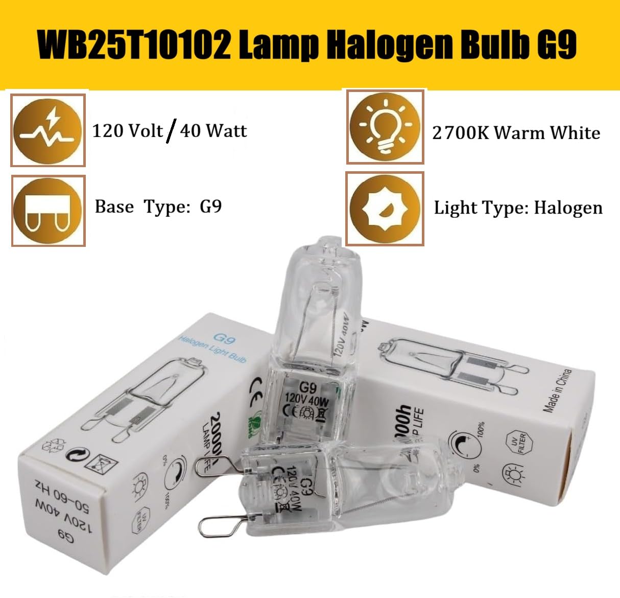 (2 PCS) WB25T10102 Lamp Halogen Bulb G9 fits for GE Electrolux Kenmore Range/Stove/Oven Light Bulb -Replace 318946400 3025992 WB08T10045 WPW10571723