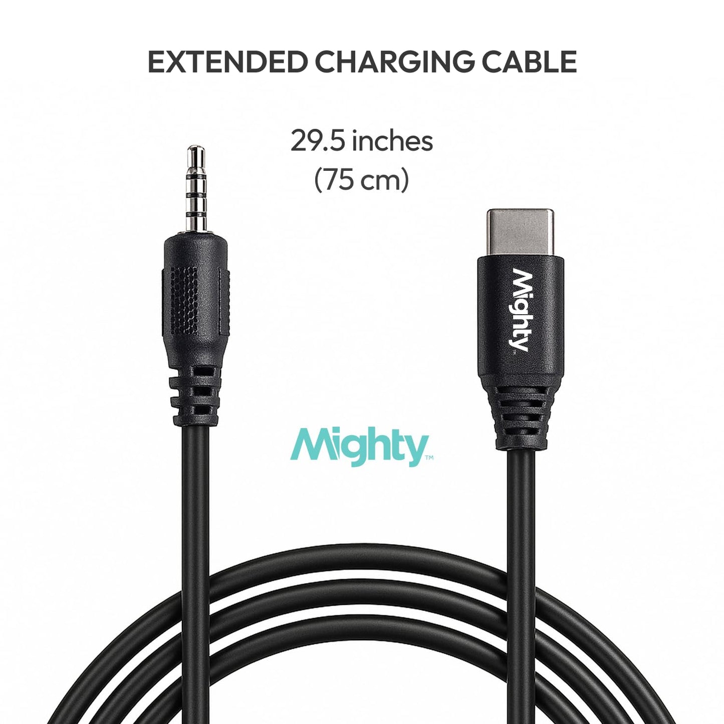 Mighty Type-C Charging Cable - The Official Charging Cable, USB-C to 3.5mm Headphone Jack (Extended Length - 29.5" (75CM)