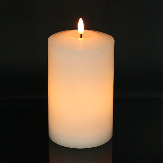 Eldnacele Large Flameless Flickering Candles White 3D Realistic Black Wick with Timer, 4” X 7.5” Battery Operated Real Wax Pillar Candles Warm White