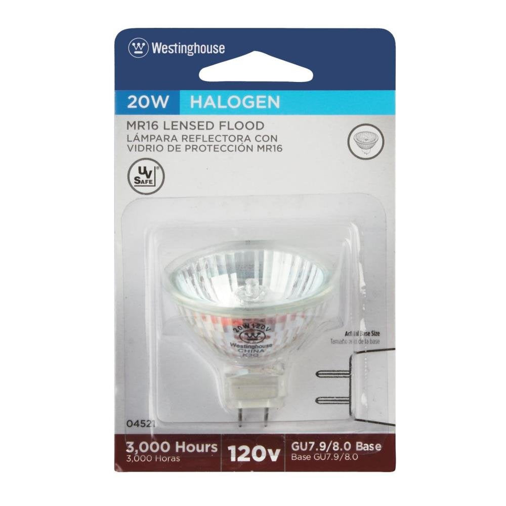 Westinghouse 0452100 20W Mr16 Halogen Flood Clear Lens Light Bulb with Gu7.9/8.0 Base