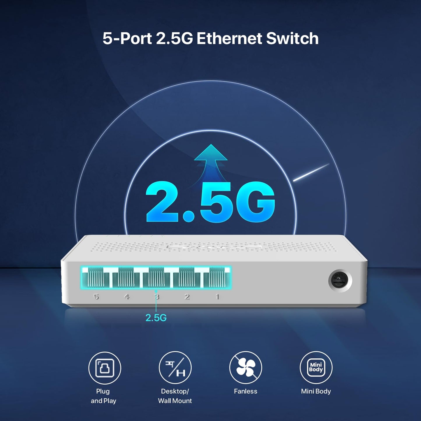 Tenda SM105 5 Port 2.5G Unmanaged Ethernet Switch, 5 X 2.5G Base-T Ports, 25Gbps Switching Capacity, Compatible with 100/1000/2500Mbps, for Home