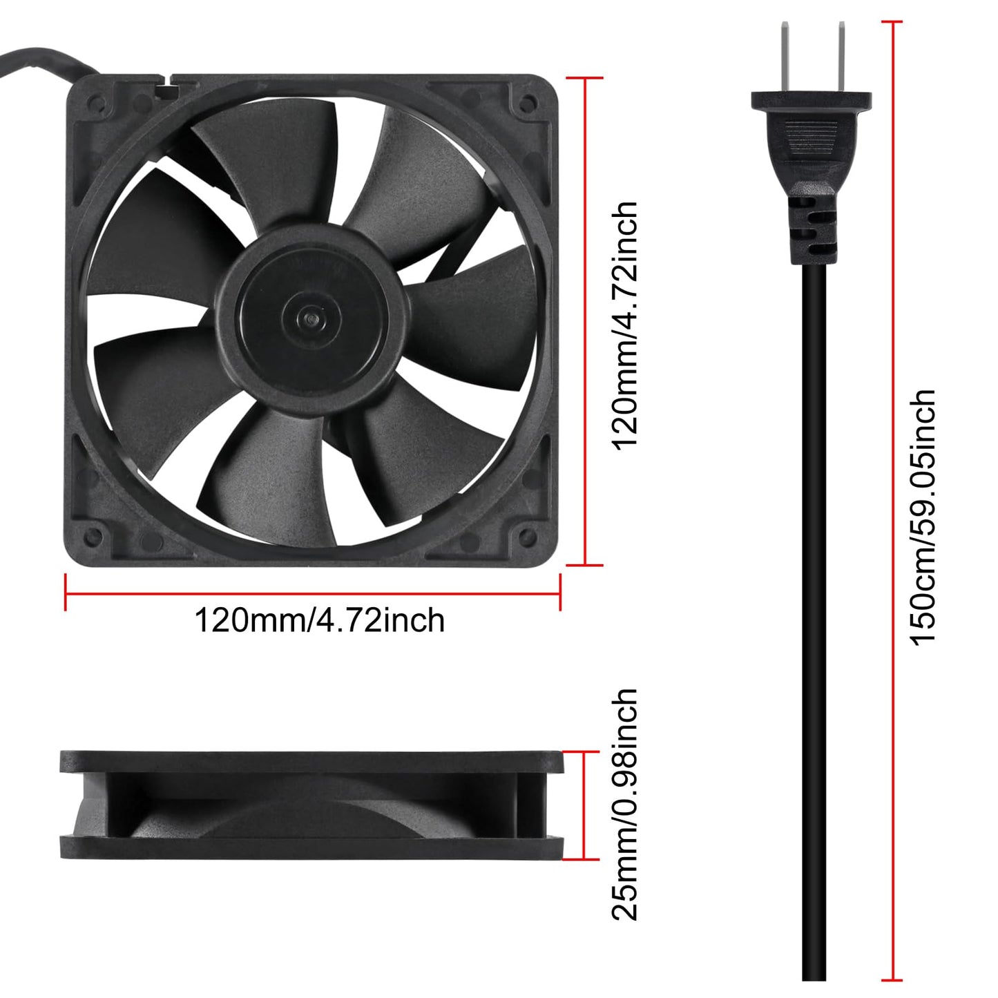 UMLIFE 2PACK EC 120mm x 25mm Dual Ball Bearings 120mm x 120mm x 25mm DIY Cooling Ventilation Exhaust Fan 110V 115V 120V 220V 240V AC Axial Case Muffin