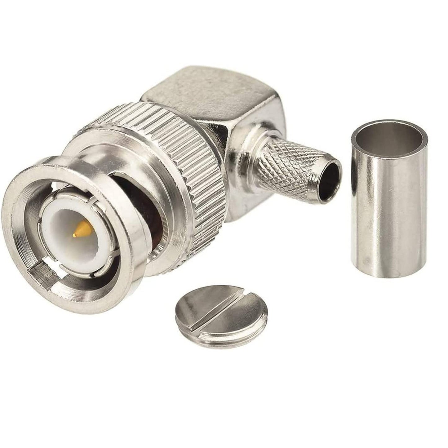 Eightwood 2pcs BNC Male Right Angle Crimp Connector for RG58 LMR195 RG142 Coax Cable