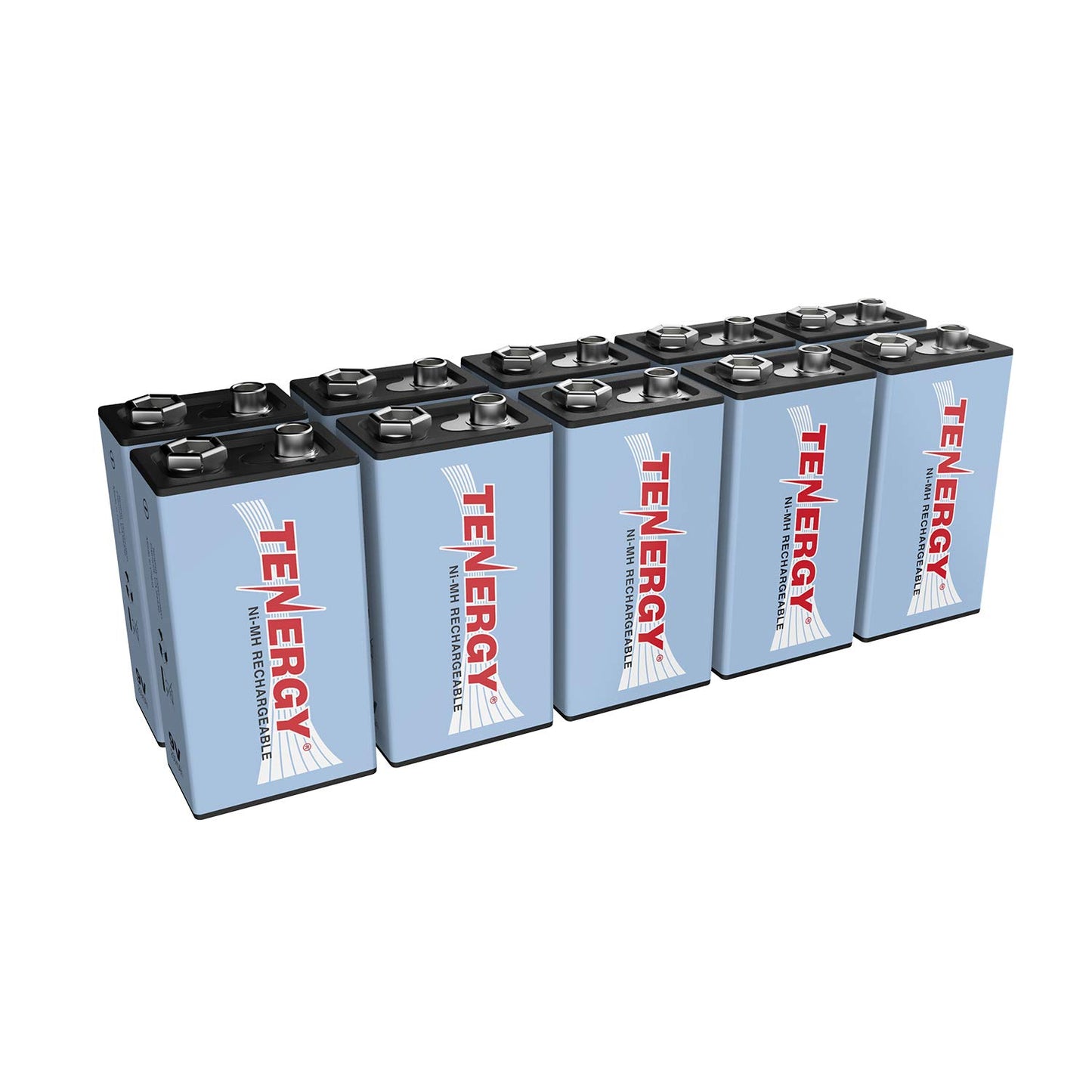 Tenergy 9V NiMH Battery, High Capacity 250mAh Rechargeable 9 Volt Batteries for Smoke Detector/Alarms, TENS Unit, Metal Detector, and More, 10 Pack
