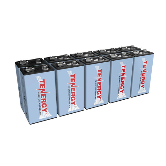 Tenergy 9V NiMH Battery, High Capacity 250mAh Rechargeable 9 Volt Batteries for Smoke Detector/Alarms, TENS Unit, Metal Detector, and More, 10 Pack