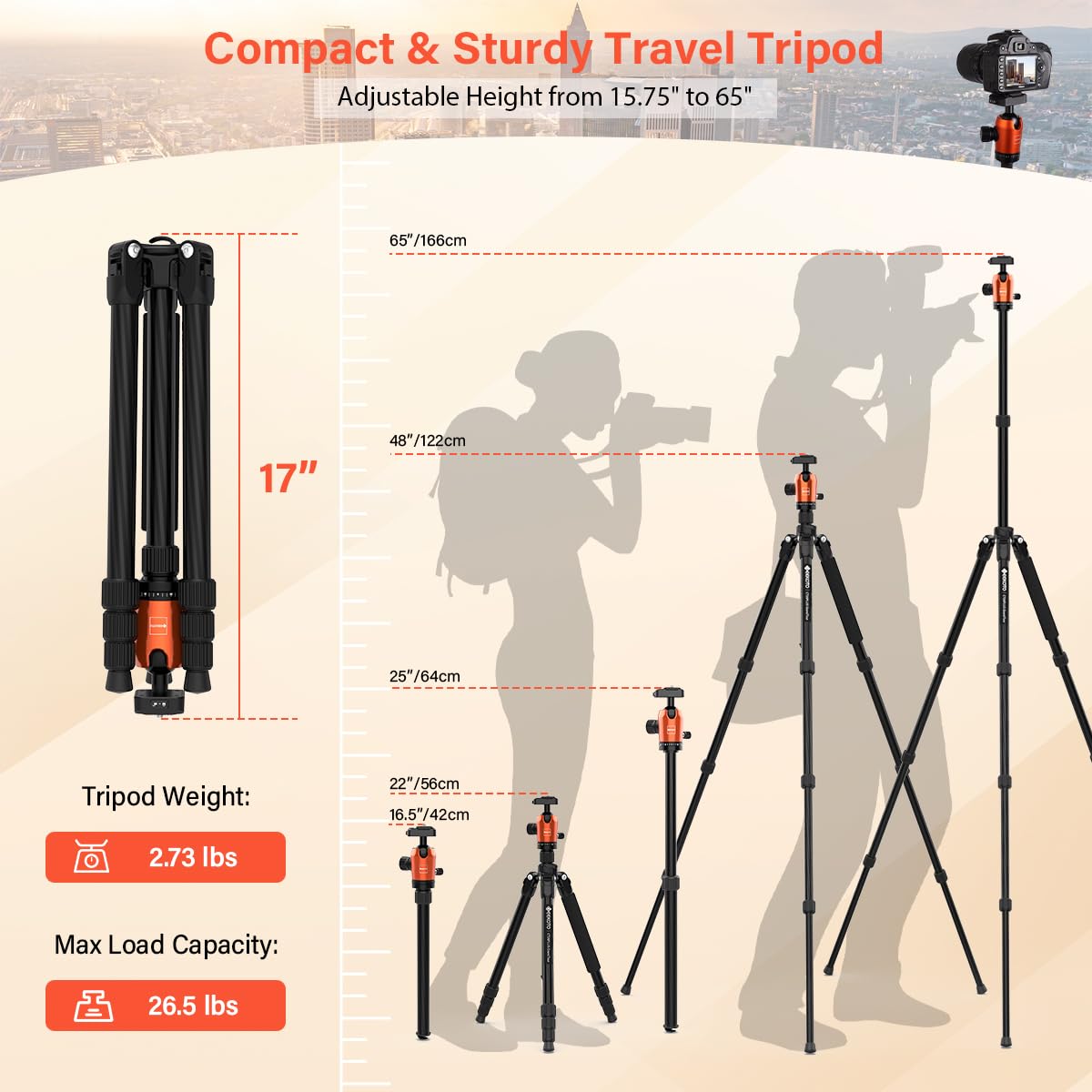 GEEKOTO Camera Tripod,Carbon Fiber Camera Tripod Monopod with 360 Degree Ball Head 1/4 inch Quick Shoe Plate Professional Tripod Load up to 26.5