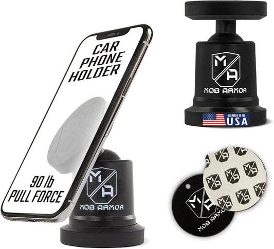 Mob Armor MobNetic Maxx - USA Assembled Magnetic Phone Holder for Car, Magnetic Car Phone Mount, 90-Degree Tilt, 360-Degree Rotation, Aluminum Metal