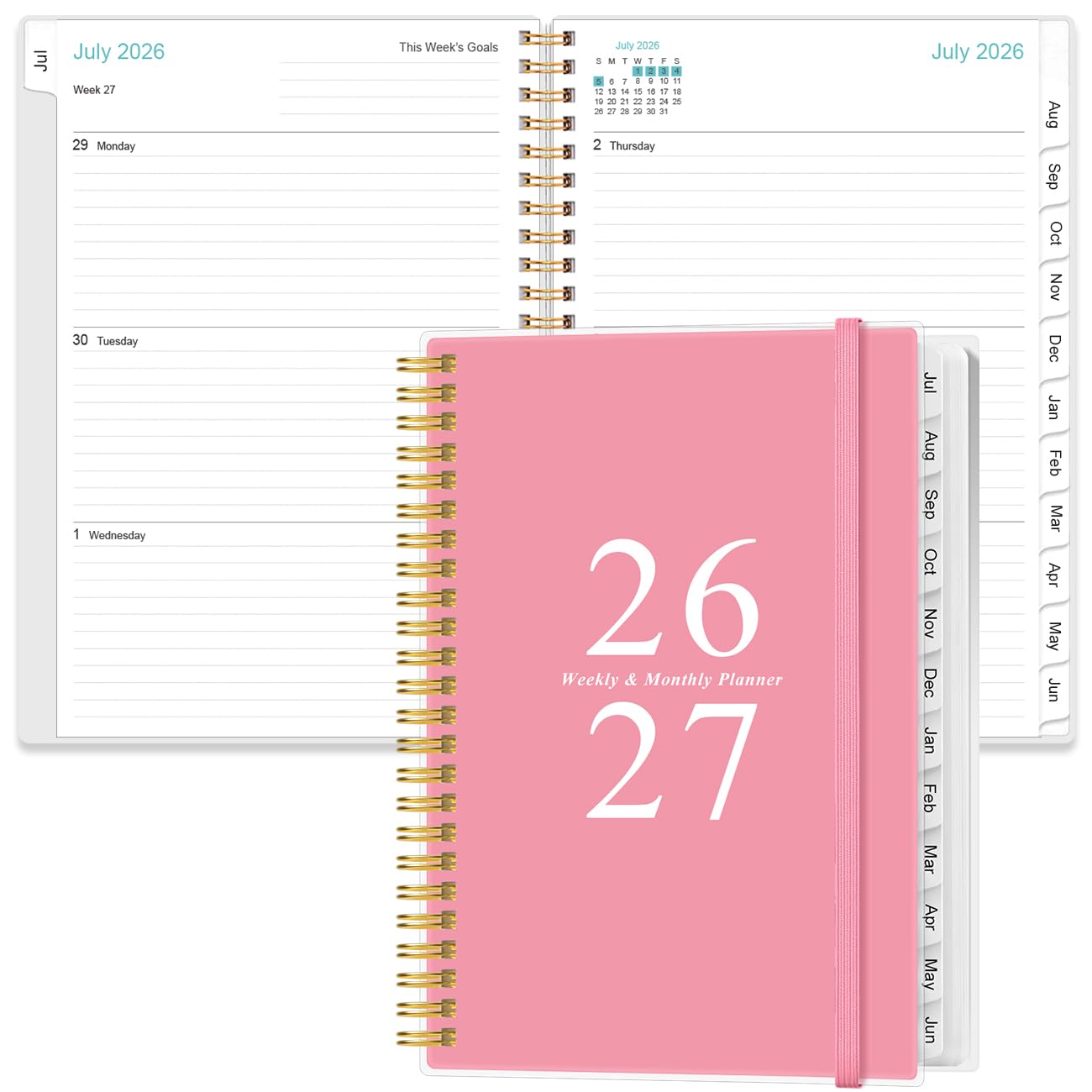 2026-2027 Planner - A5 Weekly & Monthly Planners Spiral Bound, July 2026 - June 2027, 2026-2027 Planner with Flexible Cover, Tabs, Inner Pocket, 6.4"