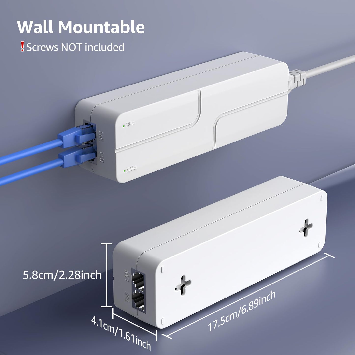 YuanLey 2.5G PoE Injector 60W, PoE+ Injector Converts Non-PoE to PoE+, 55V IEEE 802.3at/af, 10/100/1000/2500Mbps Ethernet PoE Adapter Plug & Play