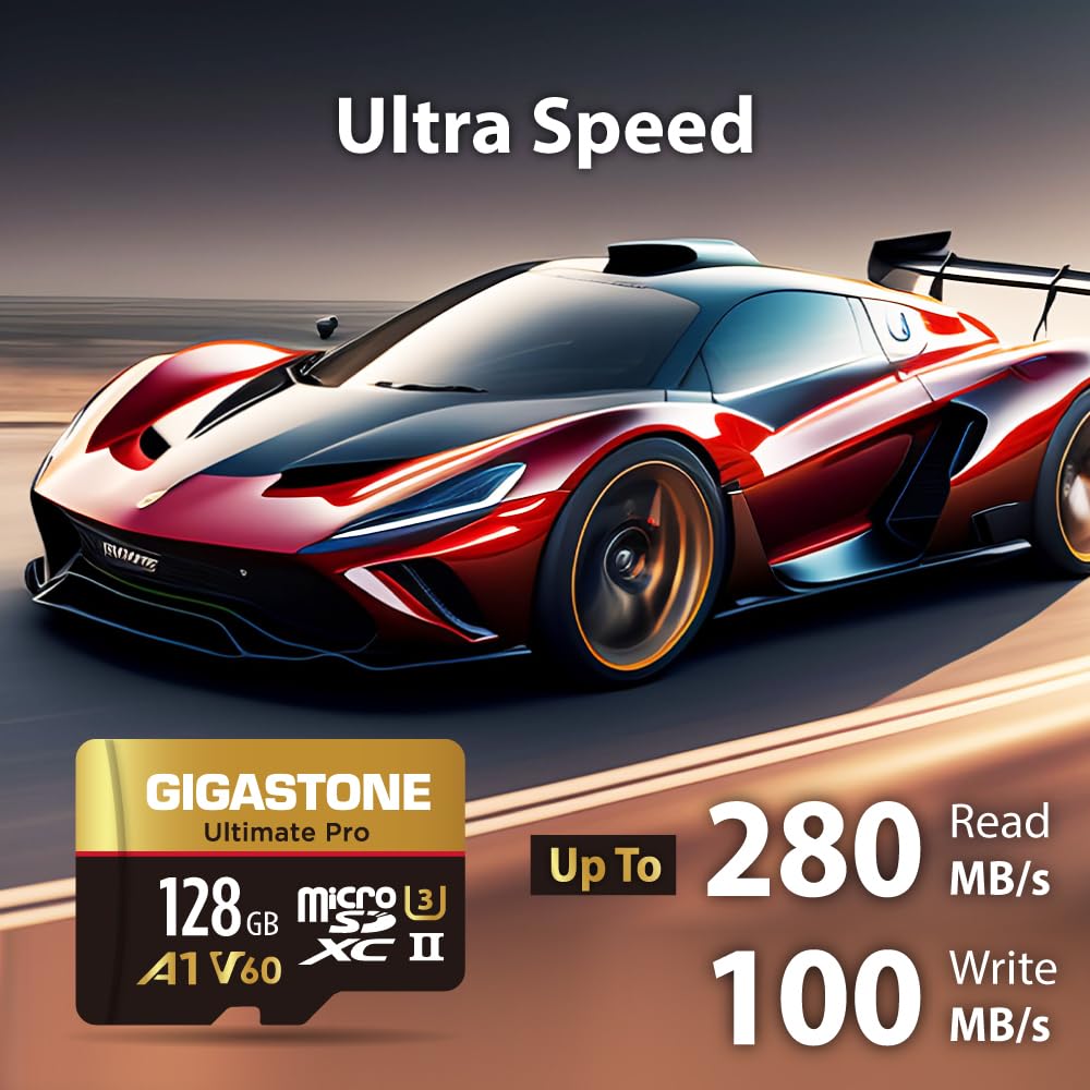 ?5-Yrs Free Data Recovery? GIGASTONE 128GB Micro SD Card, Ultimate Pro, MicroSDXC Memory Card for Camera, R/W up to 280/100 MB/s, UHS-II U3 A1 V60