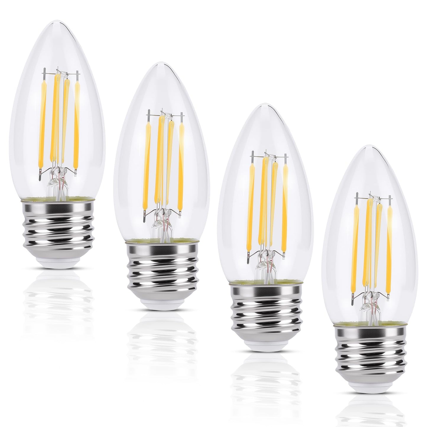 KINUR E26 led Bulb 40W Candelabra Light Bulbs,B11 LED Chandelier Bulbs,2700K Warm White Decorative Candle Bulb,for Ceiling Fan Home Decor 4-Pack