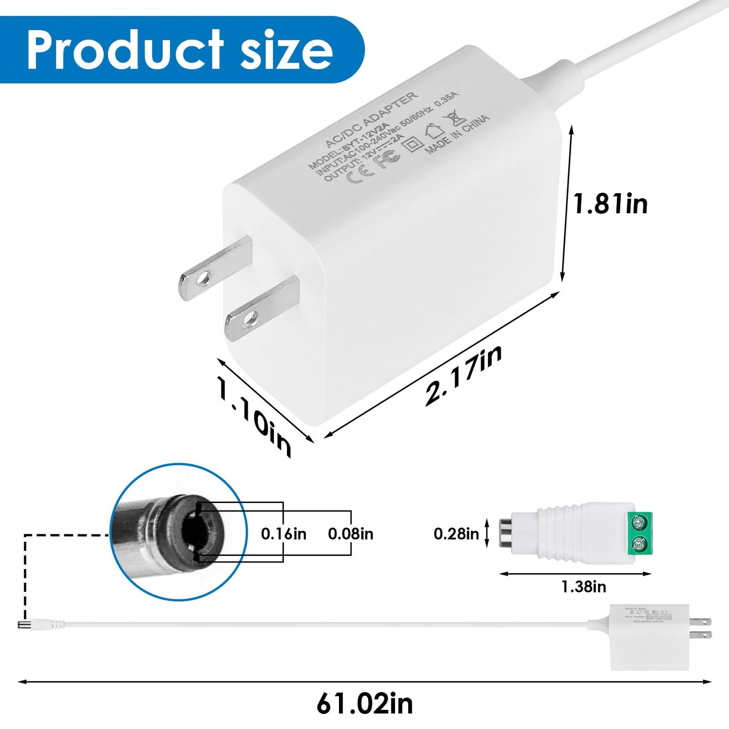 12V 2A Power Supply Adapter, AC110-240V to DC12V Transformers, Switching Power Supply for 12V LED Strip Lights, CCTV Camera,Webcam, Router, 12 Volt 2…