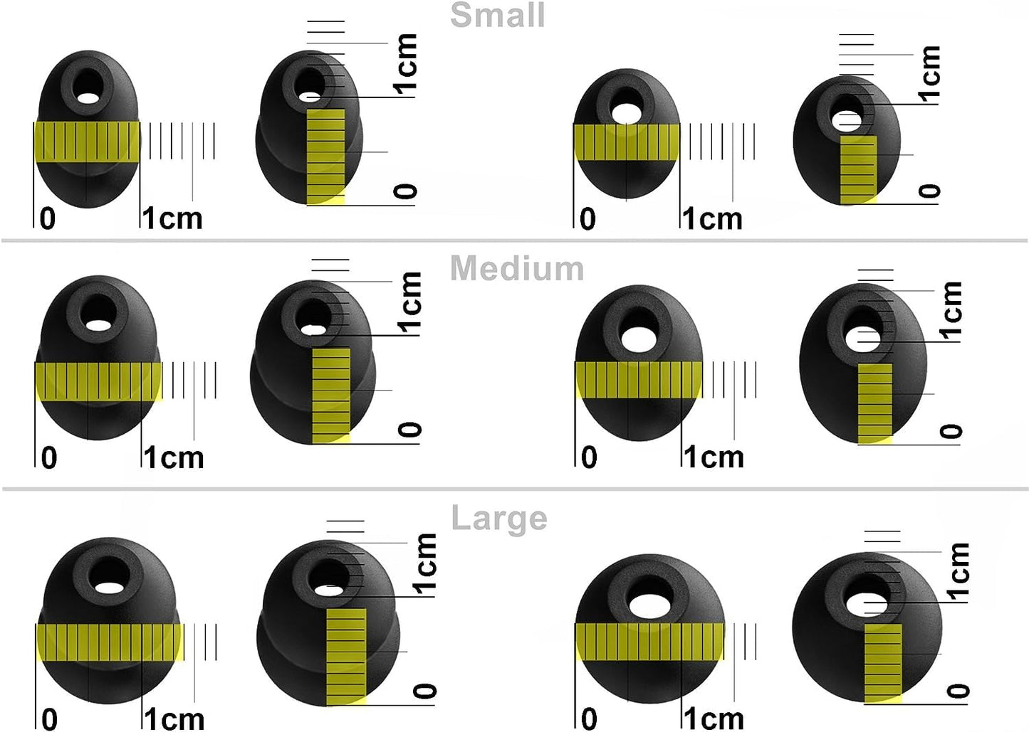 12pcs (DF-3sz) Black S/M/L Double Flange and Round Replacement Eartips Earbuds Ear Adapters for in Ear Earphones with 4.9mm to 6.3mm Nozzle Attachment