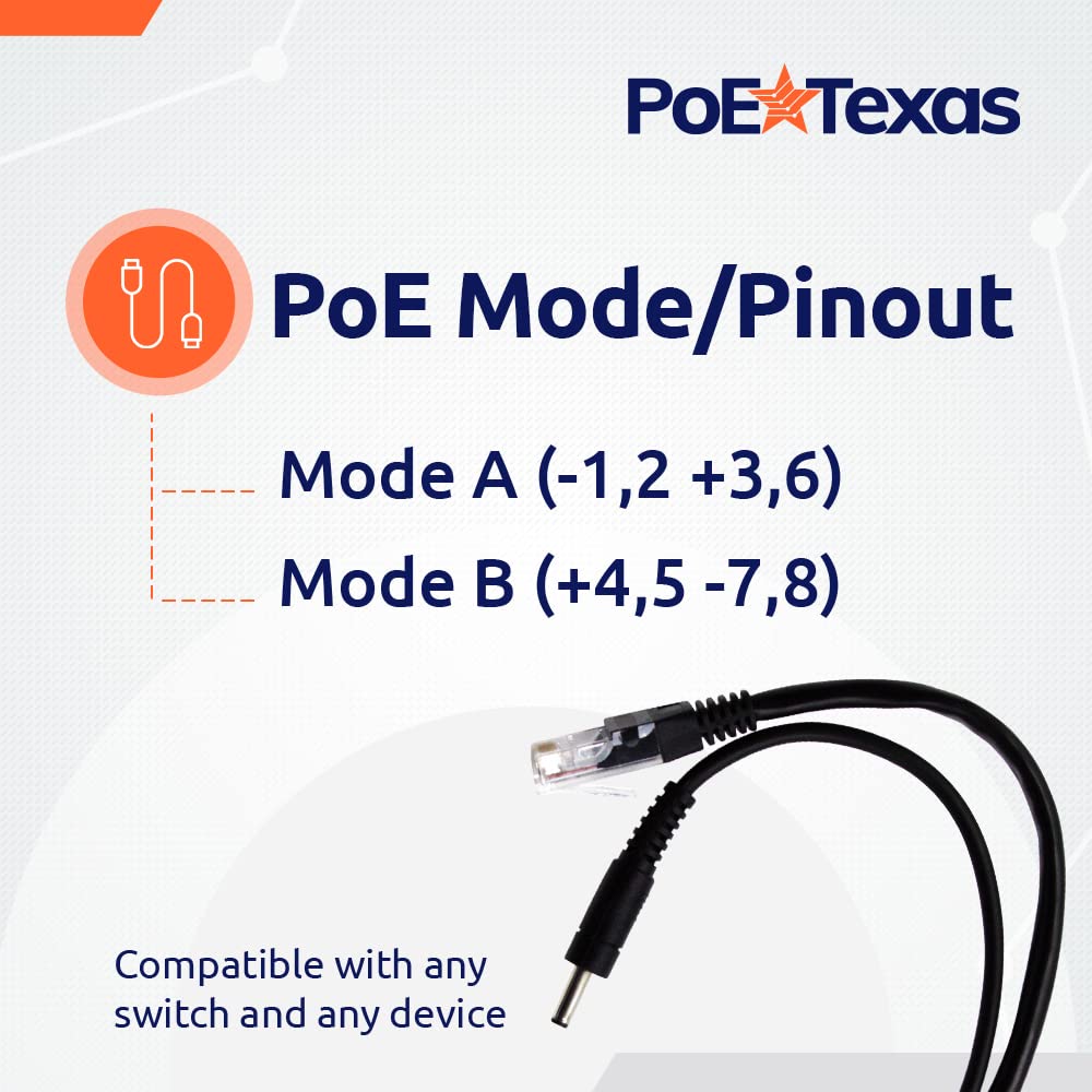 PoE Texas 802.3af Power Over Ethernet PoE Splitter with 5 Volts 10 Watts Output - for 5V Non-PoE Security Camera and Devices Like Foscam, Sonoff