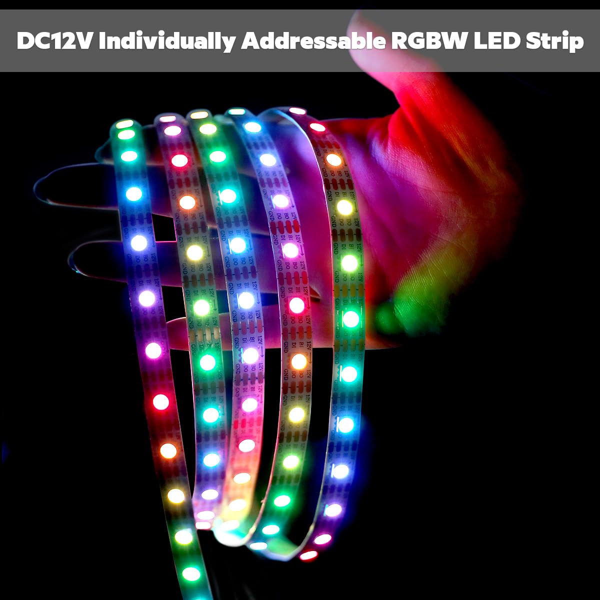 SLL HUT WS2815 RGBW 6000K Individually Addressable LED Strip 12V 60W, 16.4Ft/5M 300LEDs 300Pixels Programmable LED Lights Redundant Signals (RGB+6000K