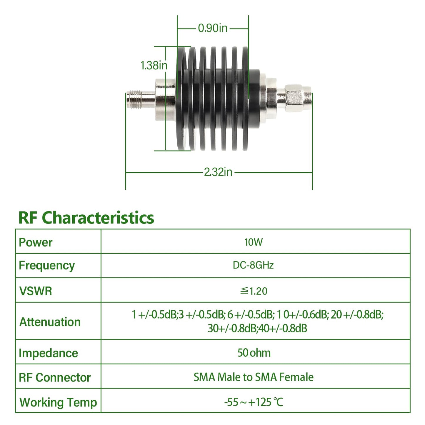 XRDS -RF SMA Male to SMA Female Coaxial RF Attenuator, 10W, 1dB Constant Attenuator