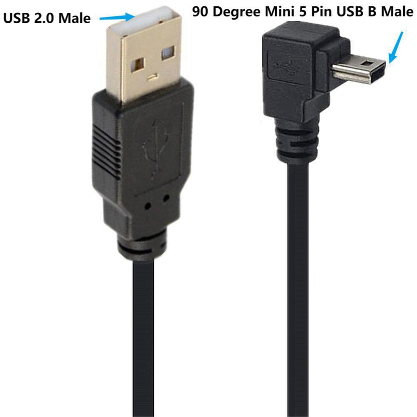 SHANFEILU 90 Degree Mini USB Cable Angle Mini 5pin USB B Male to USB 2.0 Male Data Sync Charging Extension Cable for GPS Dash Cam Black Down Angle