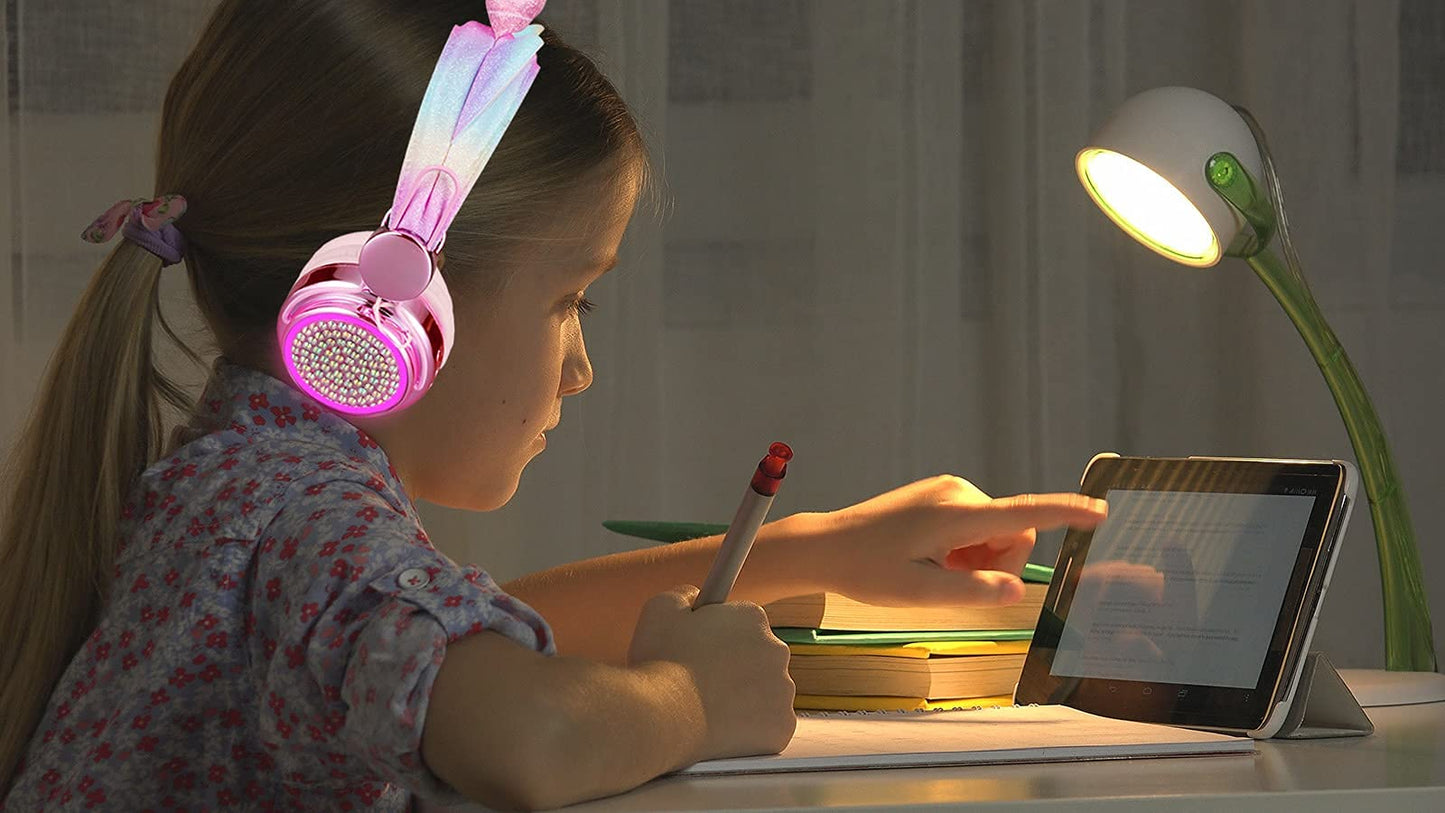 KORABA Kids Wireless Headphones for Girls Children Teens, LED Light Up Bluetooth Unicorn Headphones with Microphone for School/Xmas/Online…