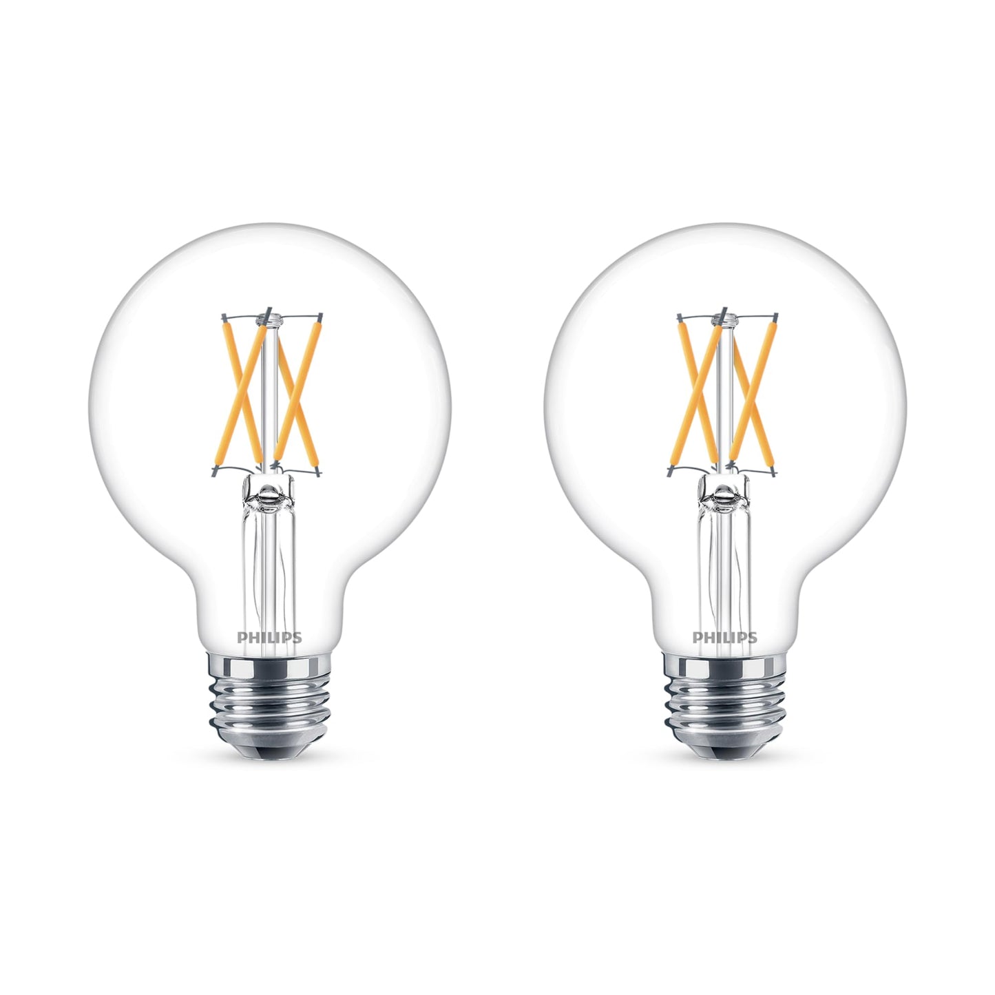 PHILIPS LED Clear Dimmable, Warm Glow Effect G25 Light Bulb - Pack of 2 - EyeComfort Flicker Free - 5.5W = 60W - 500 Lumen - Soft White (2700K) - E26