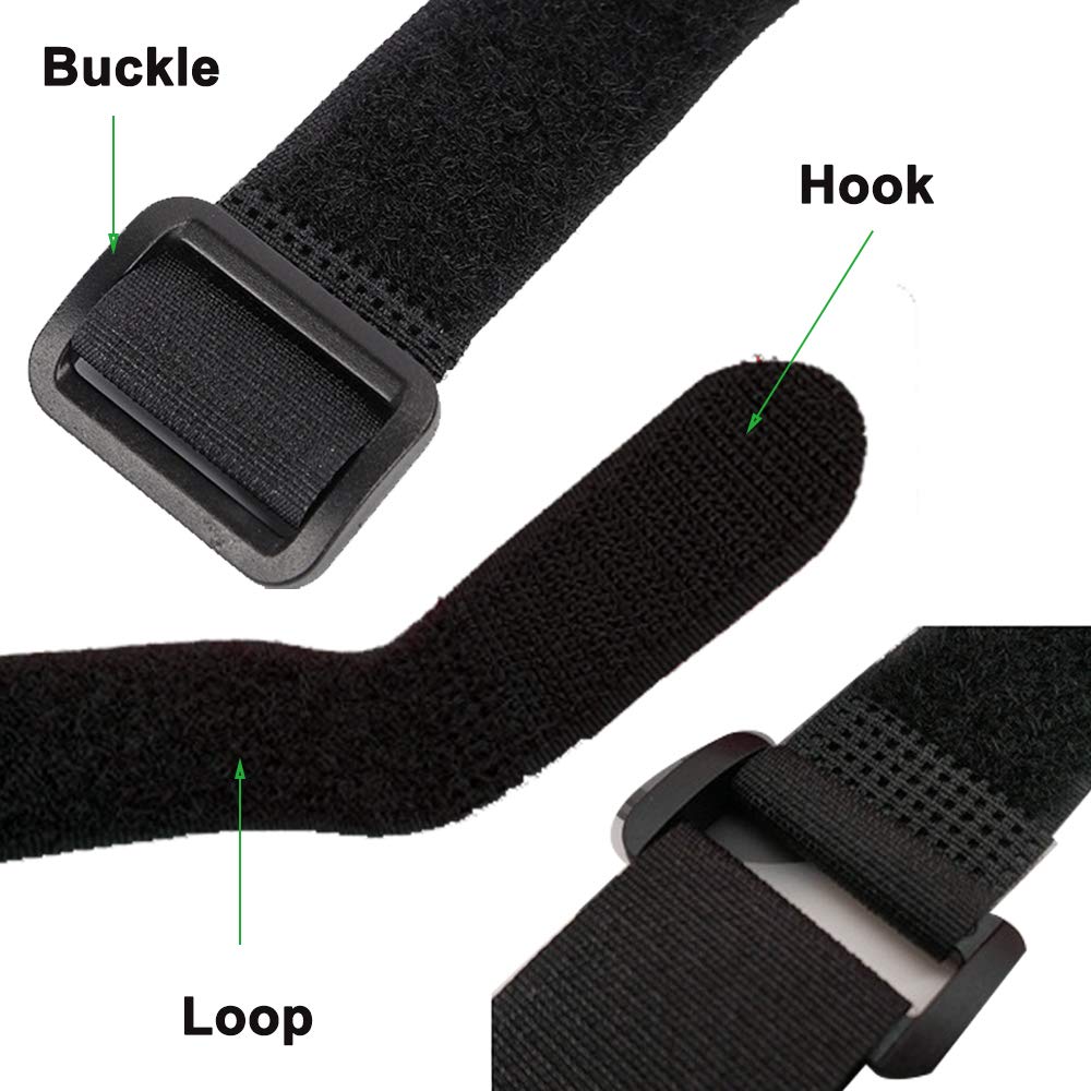 HUAPX Fastening Hook and Loop Cable Straps,10Pack Black Self-Adhesive Cable Ties,Nylon Securing Straps with Buckles,Adjustable and Reusable Cinch