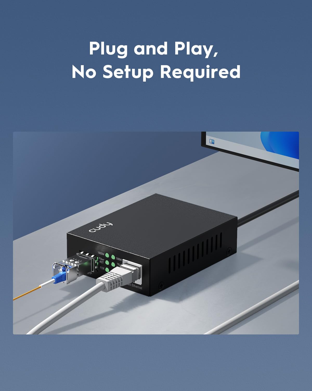 Cudy MC220 Gigabit SFP to RJ45 Fiber Media Converter, Fiber to Ethernet Converter, Plug and Play, Metal Casing, Versatile Compatibility