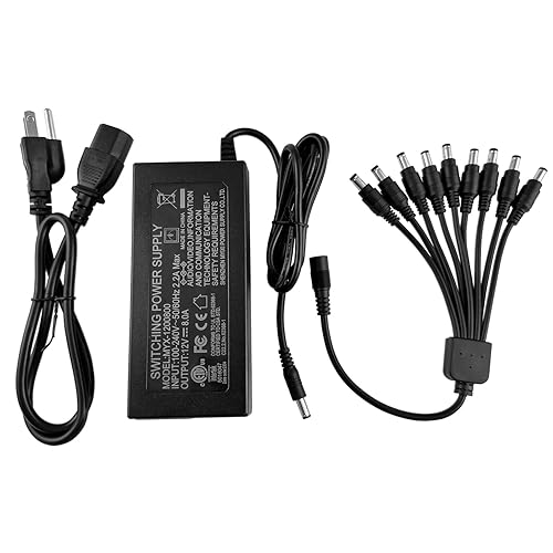 TIGERSECU 12V 8A Power Adapter for Security Cameras and DVRs, with 9-Way Splitter, 100V-240V, 2.1x5.5mm Power Supply, Compatible with Lorex, Night