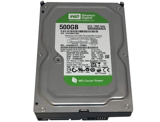 Western Digital Caviar Green WD5000AACS 500GB 5400 to 7200 RPM 16 MB Cache SATA 3.0 Gb/s Hard Drive