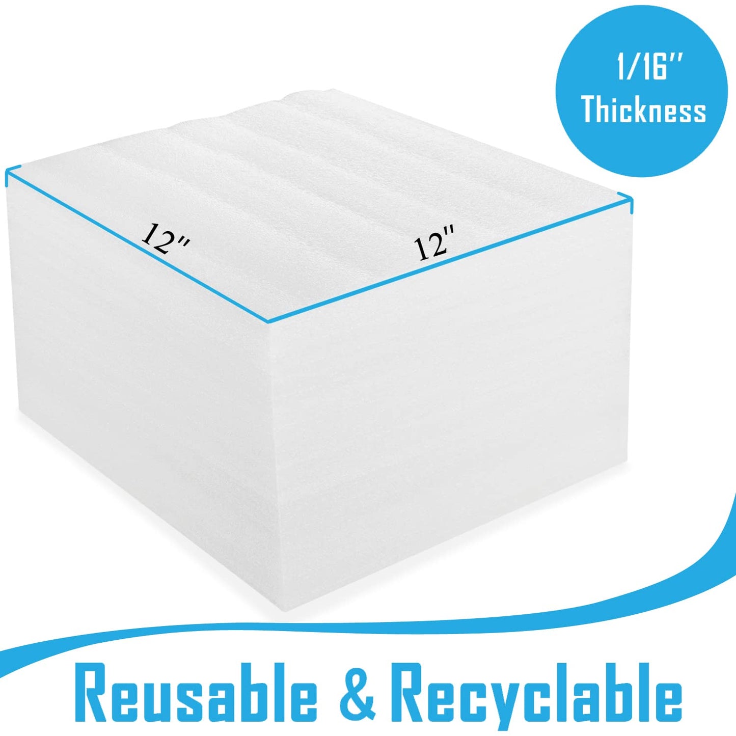 Foam Wraps, DAT 12" x 12", 1/16" Thick, Foam Sheets Cushioning Material, Moving Supplies for Packing Storage and Shipping, 100-Pack (FP 9.5x9.5 50P)