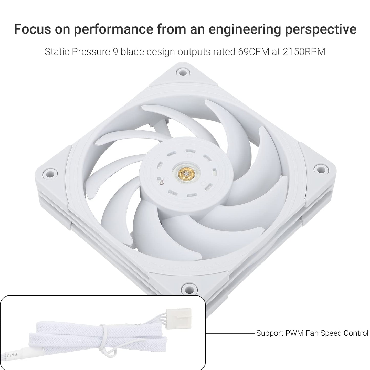Thermalright TL-B12W 120mm CPU Cooler Fan, Computer Case Fan, PWM Control, 2150RPM, Static-Pressure Performance Fan for S-FDB Bearing(White)