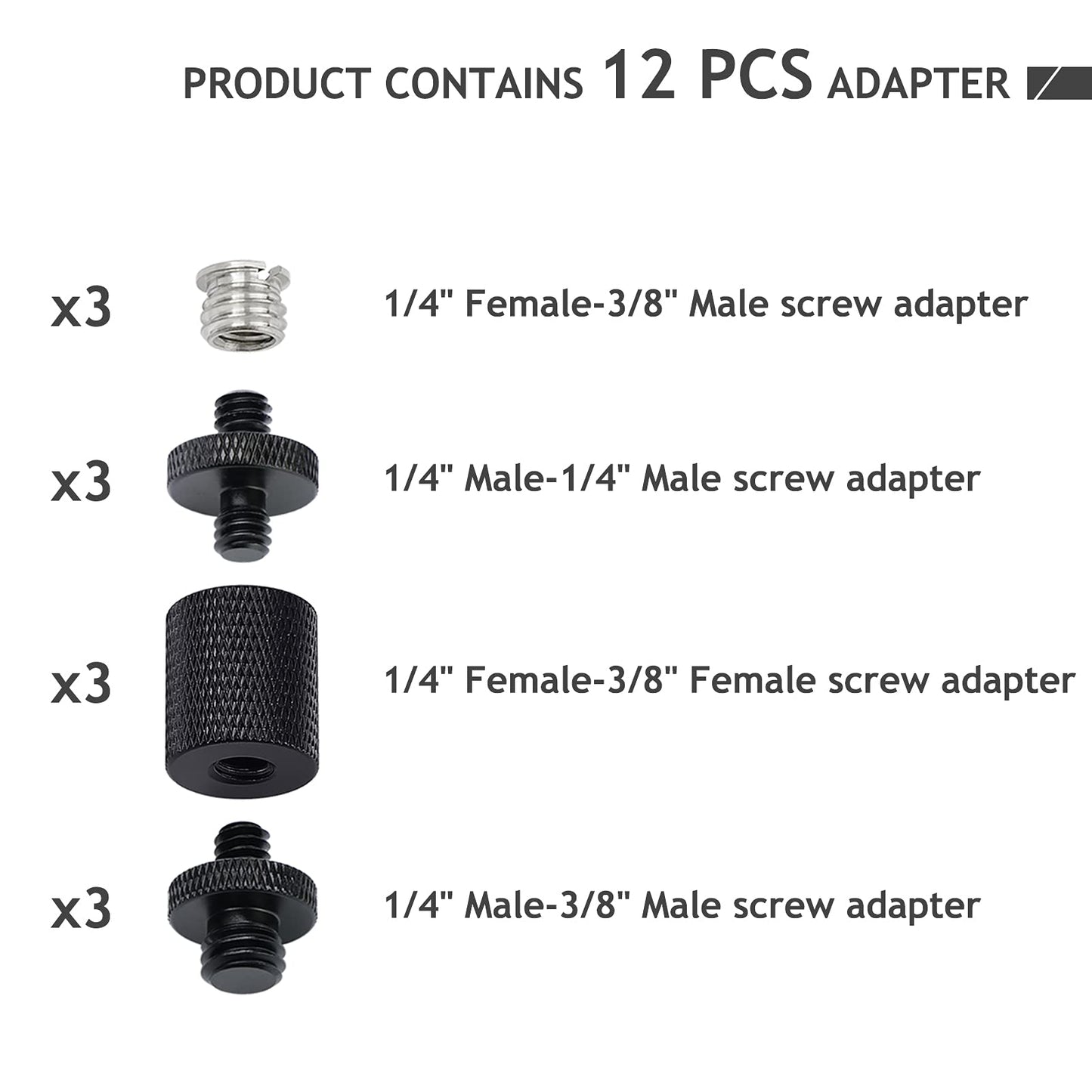 12 Pcs 1/4" & 3/8" Camera Screw Adapter Set - DSLR, GoPro, Flash & Light Stand Mounts