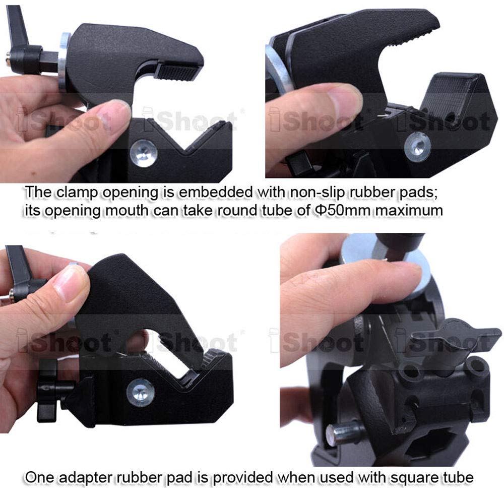 iShoot Super Strong Universal Metal Photo Photography Camera Crab Clamp Holder for 5cm Round Tubes Tripod Light Stand Boom & 3cm Square Tube Desk